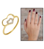 Zirkon Taşlı İç İçe Kalp Tasarım Gold Renk 925 Ayar Gümüş Bayan Yüzük (Çok Renkli)