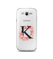 Pembe Çiçekli Harf Tasarım Süper Şeffaf Silikon Telefon Kılıfı Samsung Grand Neo