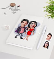 BK Gift Kişiye Özel Sevgililer Karikatürlü Beyaz Defter Kalem Seti-4
