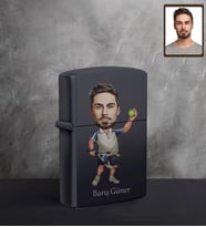 Kişiye Özel Sporcu Karikatürlü UV Baskılı Siyah Benzinli Çakmak Bay-1
