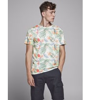 JACK JONES Hayvan Ve Çiçek Desenli Yuvarlak Yaka Tişört 12173071 (Beyaz)