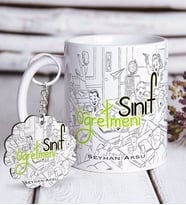 BK Gift Kişiye Özel Sınıf Öğretmeni Beyaz Kupa ve Anahtarlık Hediye Seti-4 (Model 1)