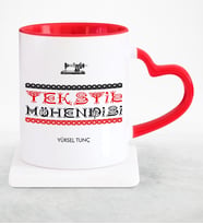 BK Gift Kişiye Özel Mesleki Tekstil Mühendisi Kırmızı Kalpli Kupa Bardak  4