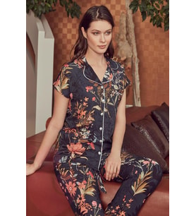 Bone Club 4927 Desenli Dokuma Önden Düğmeli Lohusa Pijama 
