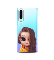 Kahve Saçlı Kız Tasarımlı Süper Şeffaf Silikon Telefon Kılıfı Huawei P30  