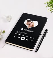 BK Gift Kişiye Özel Kalpli Fotoğraflı Spotify Barkodlu Siyah Defter Kalem Seti-1