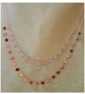 Söğütlü Silver pullu ve taşlı ikili kolye
