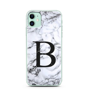 Iphone 11 Beyaz Mermer Harf Tasarımlı Telefon Kılıfı B-Harfi 