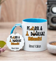 Petrol Ve Doğalgaz Mühendisi Mavi Kupa Bardak Ve Anahtarlık Set