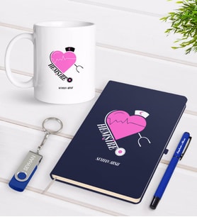 BK Gift Kişiye Özel Hemşire Temalı Lacivert Defter Kalem Kupa 32gb USB Bellek Hediye Seti-6 (Model 1)