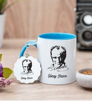 Atatürk Siluetli Mavi Kupa Bardak Ve Anahtarlık Set