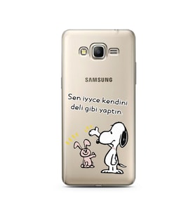 Snoopy Tasarımlı Süper Şeffaf Silikon Telefon Kılıfı Samsung Grand Prime