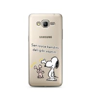 Snoopy Tasarımlı Süper Şeffaf Silikon Telefon Kılıfı Samsung Grand Prime