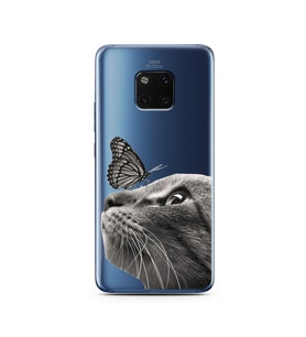 Kedi Kelebek Tasarımlı Süper Şeffaf Silikon Telefon Kılıfı Huawei Mate 20 Pro