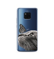 Kedi Kelebek Tasarımlı Süper Şeffaf Silikon Telefon Kılıfı Huawei Mate 20 Pro