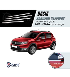 Dacia Sandero Stepway Krom Cam Çıtası 4 prç. 2012 ve üzeri P.Çelik