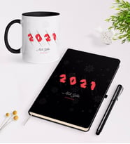 BK Gift Kişiye Özel 2024 Mutlu Yıllar Siyah Defter Kalem ve Kupa Seti-2 (Model 1)