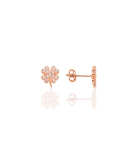 Söğütlü Silver Gümüş rose zirkon taşlı yonca küpe