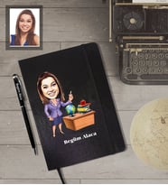Kişiye Özel Öğretmen KarikatürlüSiyah Defter Kalem Hediye Seti  Bayan-3
