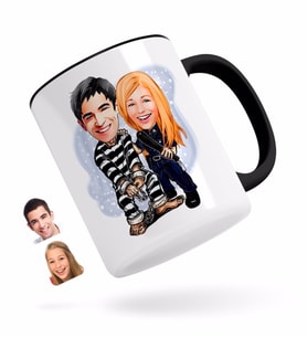 BK Gift Kişiye Özel Sevgililer Karikatürlü Siyah Kupa Bardak-7