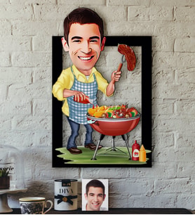 BK Gift Kişiye Özel Bay Mangalcı Karikatürlü 3D Ahşap Tablo-1