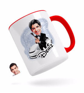 BK Gift Kişiye Özel Erkek Ajan Karikatürlü Kırmızı Kupa Bardak-1