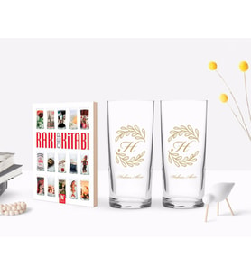BK Gift Kişiye Özel Renkli Baskılı Baş Harf İsim Tasarımlı İkili Rakı Bardağı ve Rakı Cep Kitabı Hediye Seti-7 (Model 1)