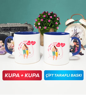 İkili Sevgiliye Sevgililer Günü Hediyesi 1 Kupa Bardak Lacivert