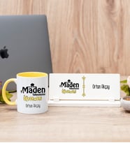 Maden Teknolojisi Öğretmeni Sarı Kupa Bardak Ve Masa İsimliği Hediye Seti
