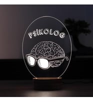 Psikolog Figürlü Dekoratif Hediye Led Masa Lambası 7 Işık Rengi Ahşap Taban