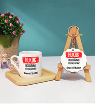 Hukuk Okuduğumu Söylemiş Miydim Hukukçu Hediye Ahşap Altlıklı Türk Kahvesi Fincanı ve Anahtarlık Seti
