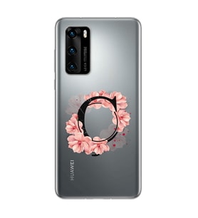 Pembe Çiçekli Harf Tasarım Süper Şeffaf Silikon Telefon Kılıfı Huawei P40 Ç-Harf