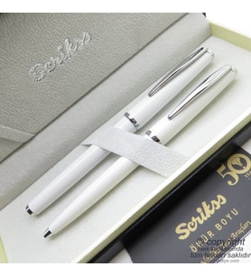 Scrikss 33 Beyaz Roller Kalem + Tükenmez Kalem Set  Scrikss Kalem  İsme Özel Kalem  Hediyelik Kalem