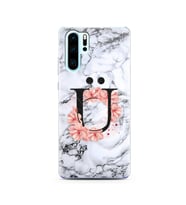 Mermer Çiçekli Harf Tasarım Süper Şeffaf Silikon Telefon Kılıfı Huawei P30 Pro Ü