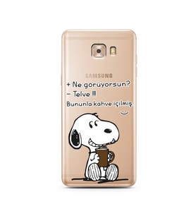 Snoopy Tasarımlı Süper Şeffaf Silikon Telefon Kılıfı Samsung C9 
