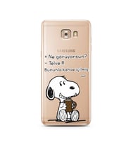 Snoopy Tasarımlı Süper Şeffaf Silikon Telefon Kılıfı Samsung C9 