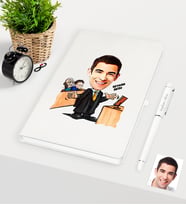 BK Gift Kişiye Özel Bay Avukat Karikatürlü Beyaz Defter Kalem Seti - 3