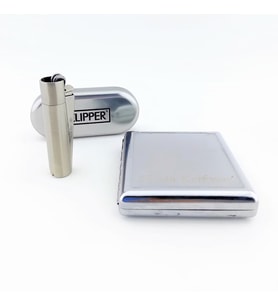 Kişiye Özel Gümüş Clipper Çakmak ve Tabaka Seti