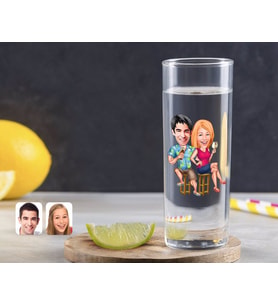 BK Gift Kişiye Özel Renkli Baskılı Sevgililer Karikatürlü Vodka Bardağı-51 (Beyaz)