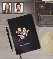 Kişiye Özel Gelin Damat Karikatürlü Siyah Defter Kalem Hediye Seti   Mod-5