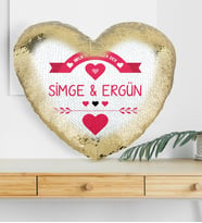 BK Gift Kişiye Özel Sevgililer Günü Altın Yaldız Sihirli Kalp Yastık  55