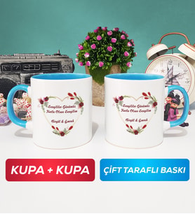 İkili Sevgiliye Sevgililer Günü Hediyesi 13 Kupa Bardak Mavi