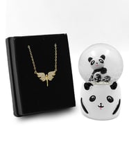Sevimli Panda Kar Küresi & Gold Renk Melek Kolye Hediye Seti