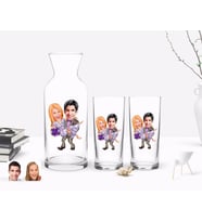 BK Gift Kişiye Özel Renkli Baskılı Sevgililer Karikatürlü İkili Rakı Bardağı ve Karaf Hediye Seti-56 (Model 1)
