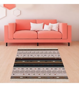 Kilim Desenli Etnik Dijital Baskı Yıkanabilir Kaymaz Taban Modern Salon Halı ve Yolluk (Çok Renkli)