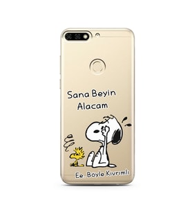 Snoopy Tasarımlı Süper Şeffaf Silikon Telefon Kılıfı Huawei Honor 7C- y7 2018 