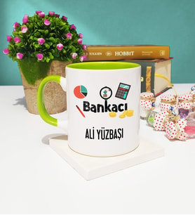 Bankacı Tasarımlı Kişiye Özel Hediye Bankacı Kupa Bardak Yeşil
