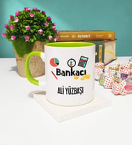 Bankacı Tasarımlı Kişiye Özel Hediye Bankacı Kupa Bardak Yeşil