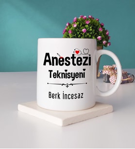 Anestezi Teknisyeni Tasarımlı Kişiye Özel Hediye Anestezi Teknisyeni Kupa Bardak ve Taş Bardak Altlığı Seti