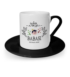 BK Gift Kişiye Özel Yılın En İyi Babası Siyah Türk Kahvesi Fincanı  1